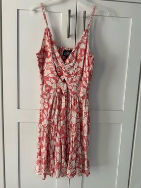 Angie Coral and White Floral Spaghetti-Strap Mini Dress
